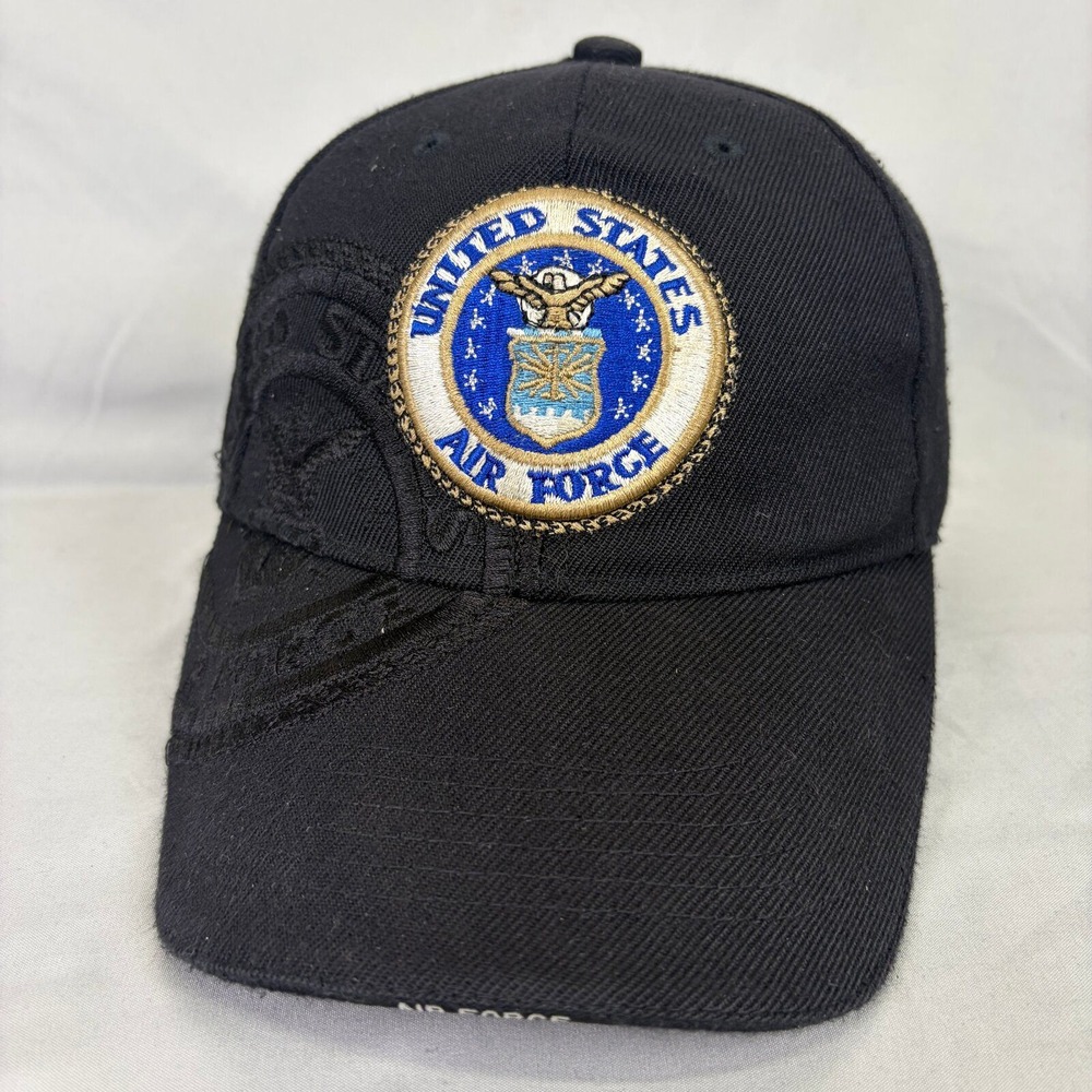 City Hunter Air Force Hat Military Mens OSFA Black Embroidered Seal Cap